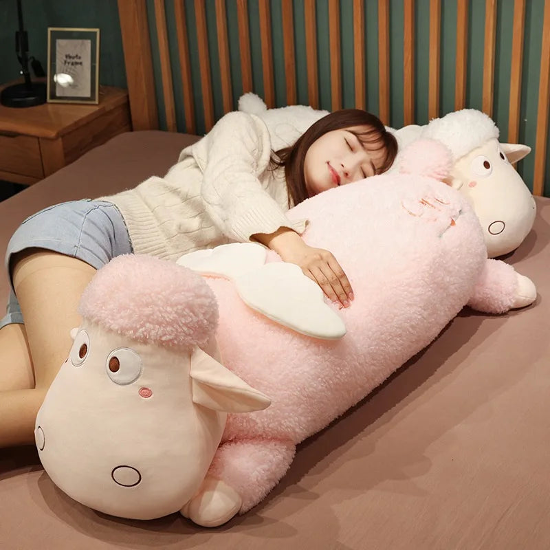 Cute Angle Lamb Plush Long Pillow Soft Stuffed Cartoon Animal Sheep Toy Baby Accompany Toy Sleeping Pillow Kid Girls Gift