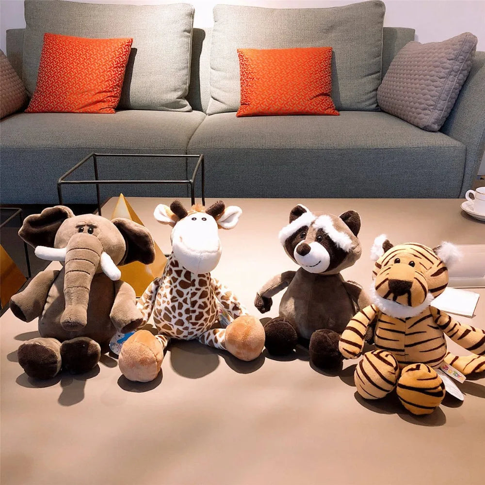 25cm Simulation Forest Animals Plush Toys Stuffed Jungle Series Tiger Lion Monkey Raccoon Giraffe Elephant Dolls for Kids Gifts