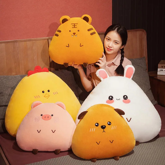 45cm/65cm Kawaii Chicken Rabbit Piggy Dog Tiger Plush Pillow Toys Soft Stuffed Animal Rice Ball Doll Chair Cushion High Quality