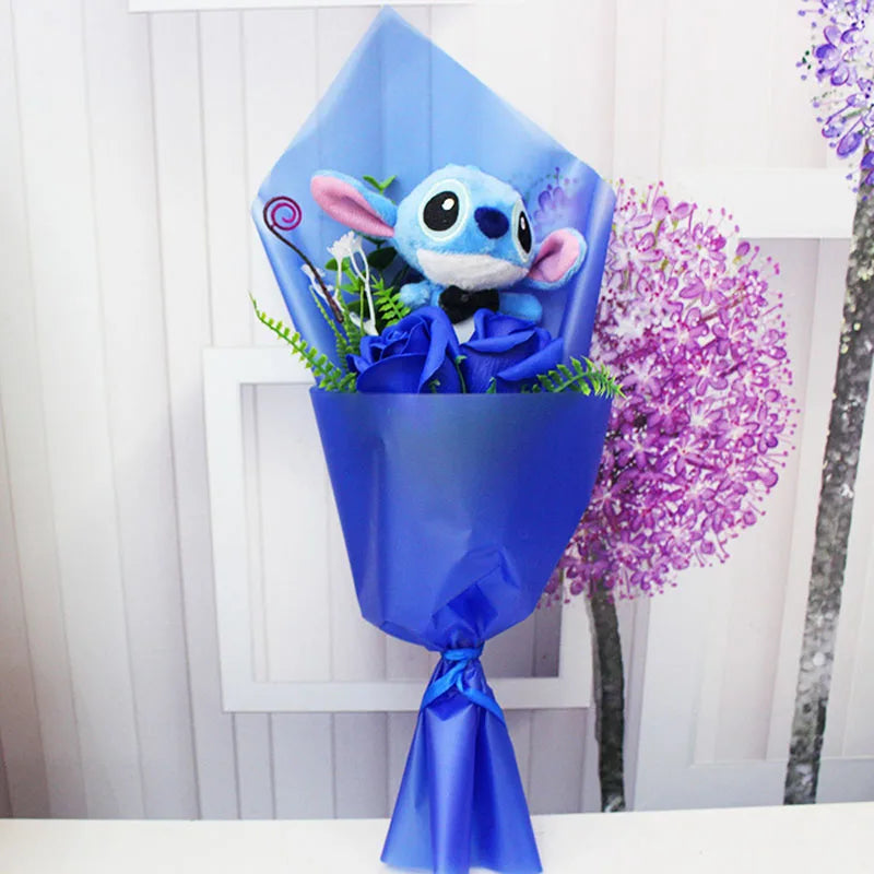 drop shipping Cartoon Stitch Plush Doll Toys Cute Stich Plush Bouquet With Fake Flower Wedding Party Gift No Box