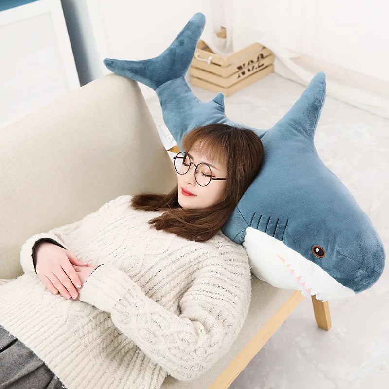 140cm Giant Big Funny Soft Bite Shark Plush Toy Stuffed Cute Animal Reading Pillow Appease Cushion Doll  Gift For Children Baby