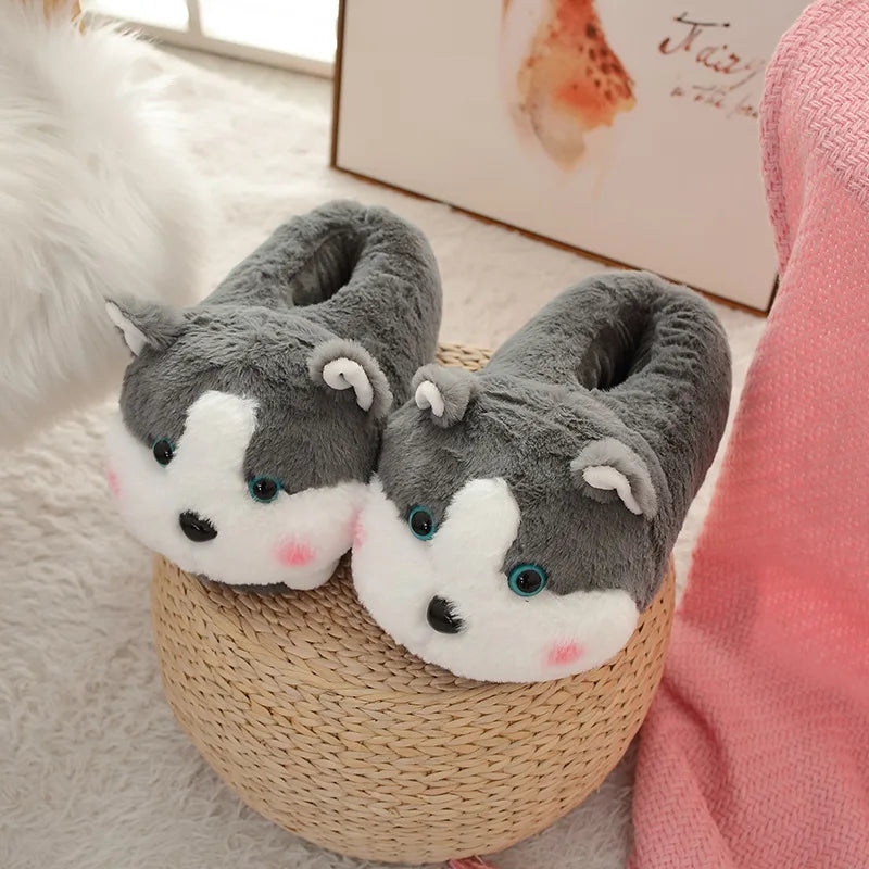 EU36-43 Warm Slippers Cartoon Indoor Flat Long Plush Slippers Home Shoes Floor Slippers Non-slip Duck Pig Girl Boy Couple