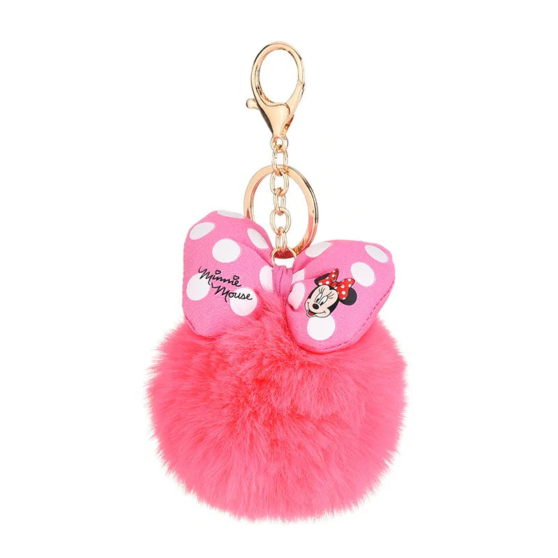 Disney Minnie Mickey Mouse Plush Keychains Cartoon Polka Dot Bow Pom-Pom Key Ring Pendant Car Bag Ornament Girl Child Gift Toy