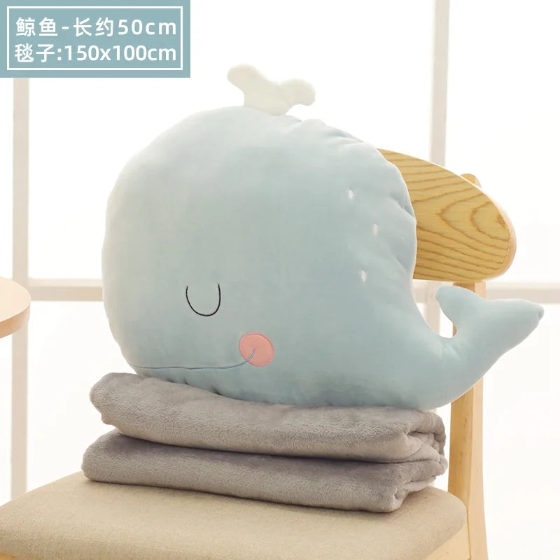 Soft Pillow Blanket Crab&Whale Plush Pillow With Blanket Soft Cartoon Animal Lion&Swan Stuffed Doll Birthday Gifts For Children