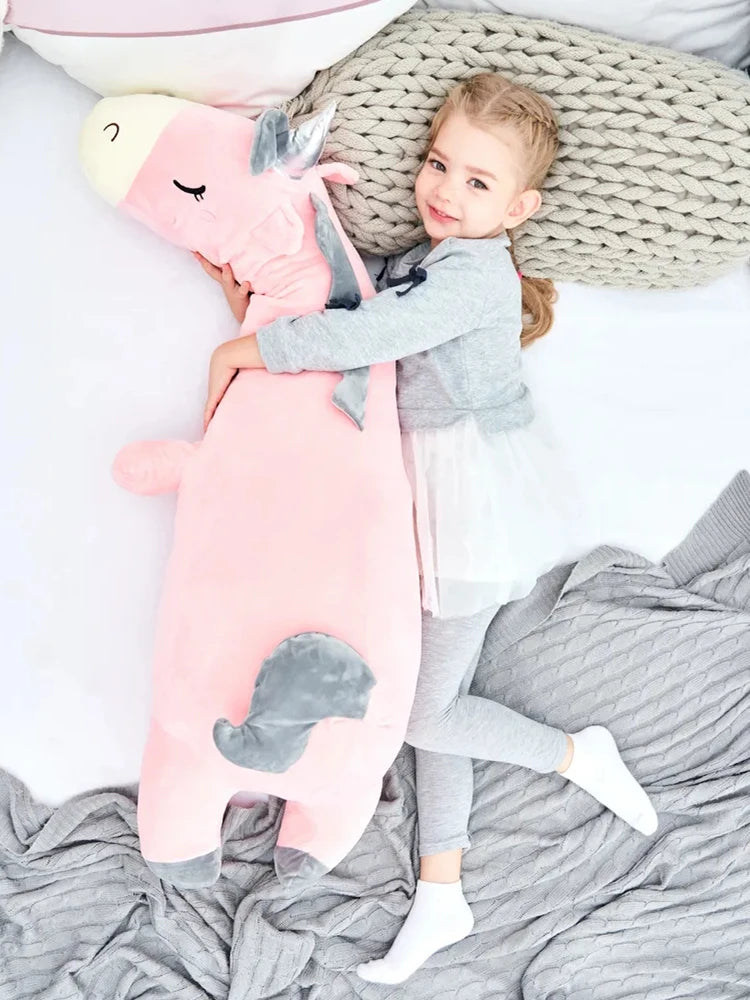 Hug Pillow Pink Unicorn Plush Toy Giant Stuffed Animal Soft Long Pillow Sleepig Unicorn Blue Appease Doll For Kids Girl Gifts