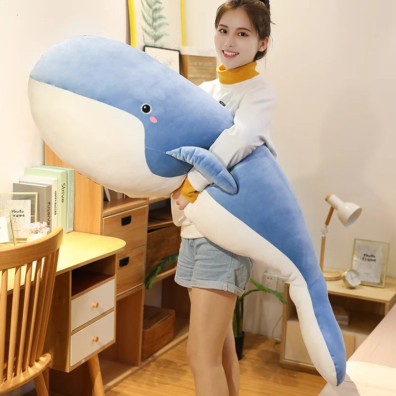 120cm Giant New Whale Plush Toys Big Soft Stuffed Sleeping Pillow Cute Sea Animal Fish Blue Shark Doll Birthday Gift