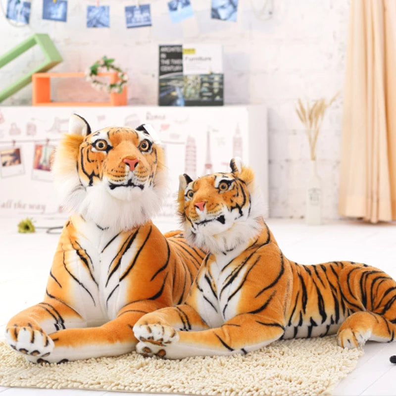 Huge Lifelike Tiger Leopard Plush Toys Stuffed Soft Wild Animals Simulation White Tiger Jaguar Doll  Birthday Gifts