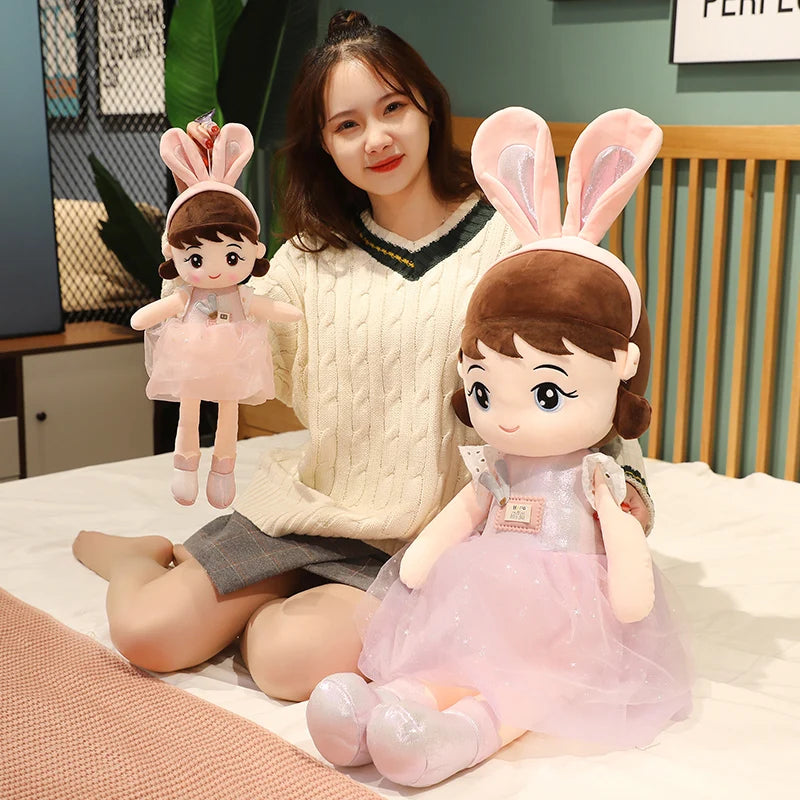 45cm Beautiful Happy Girl Doll Stuffed Simulation Rabbit ears Lovely Toy Plush Animal Pillow Children Kids Birthday Gift