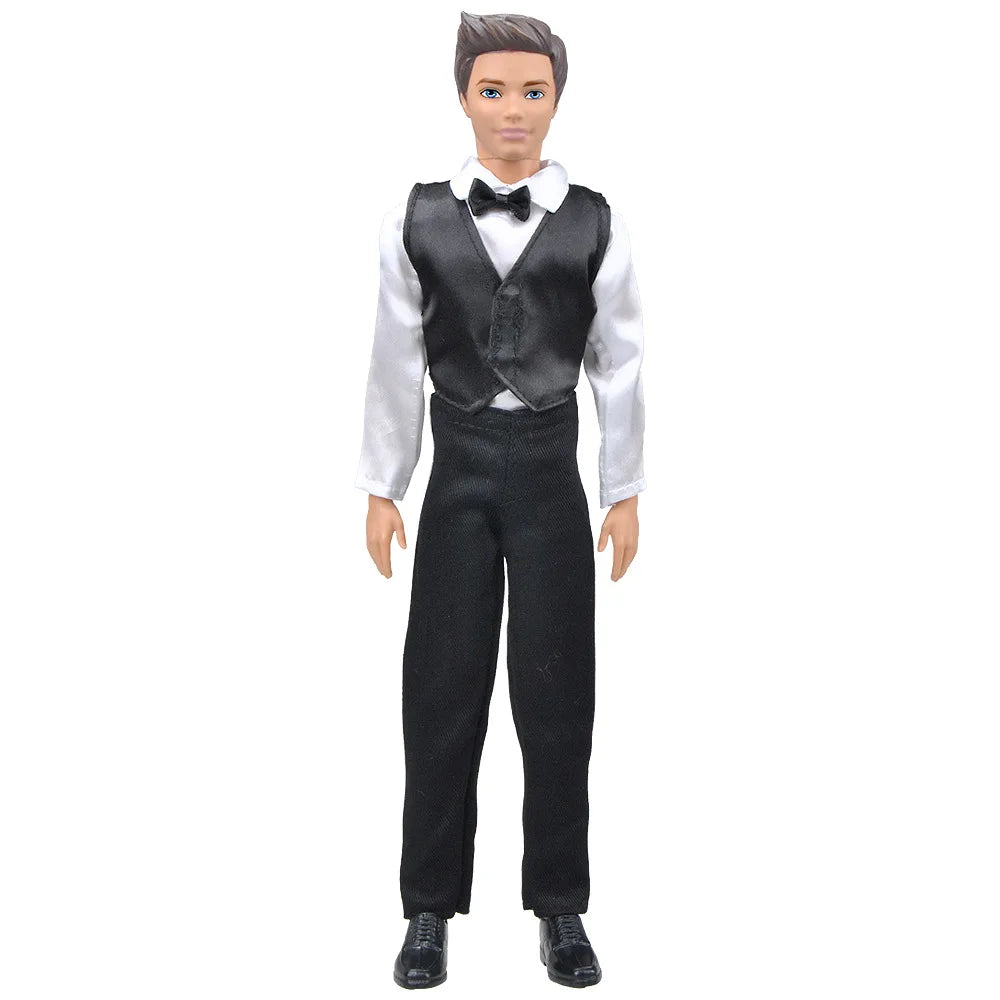 1set Ken Doll Cloth Boyfriend Ken Wedding Suit Black Gray Strap Coat Jacket Trousers T-shirt Ken Suits For 30CM Male Man Doll