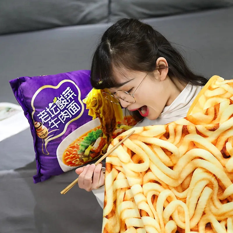 Simulation Instant Noodles Plush Pillow With Blanket Stuffed Braised Beef/Lao Tan Sauerkraut Beef/Fried Noodles Shin Ramen Gifts