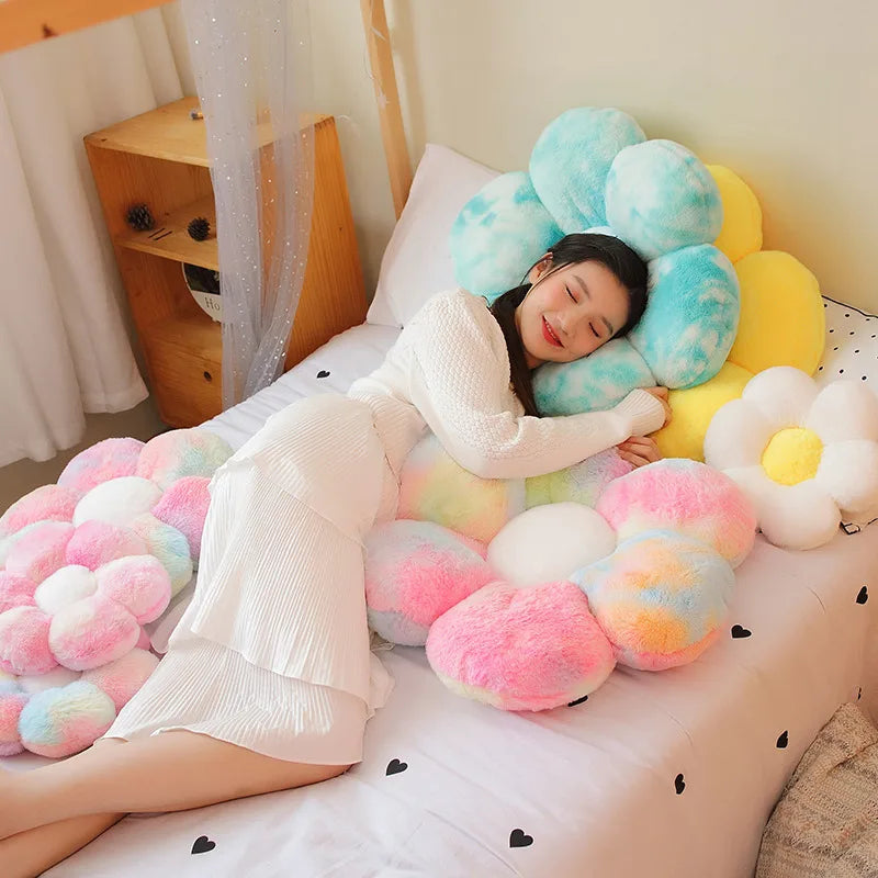 1pc 30/50/65CM Furry Plush Flower Plush Pillow Mat Stuffed Lifelike Flower Shape Baby Kids Home Soft Pillow Cushion Home Decor