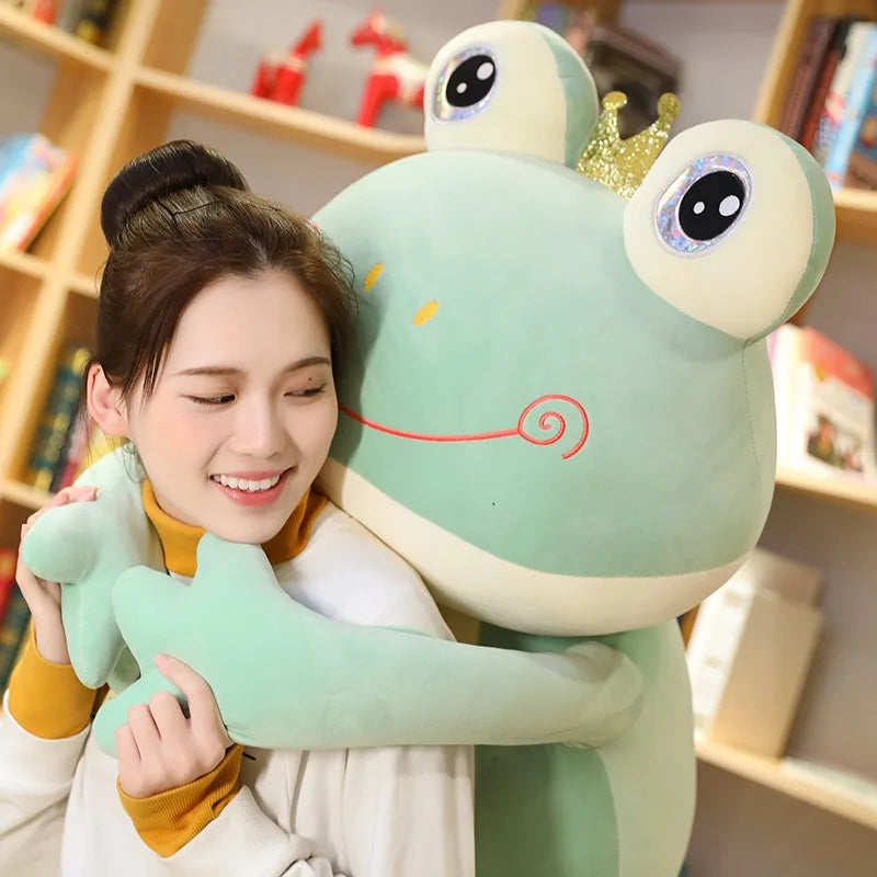 35cm-100cm Crown Frog Long Legs Plush Toy Soft Stuffed Cartoon Animal Smile Frog Doll Baby Toys Kids Girls Birthday Gifts