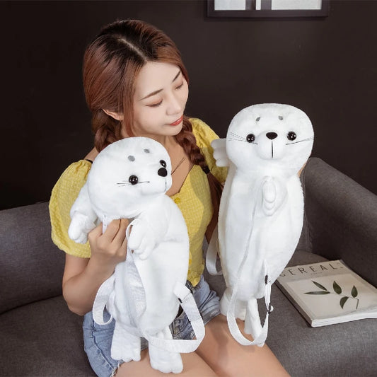 New Cute Cartoon Creative Seal Plush Toy Backpack Children Girl Kawaii Toy Plush Seal Backpack Girlfriend Birthday Gifts