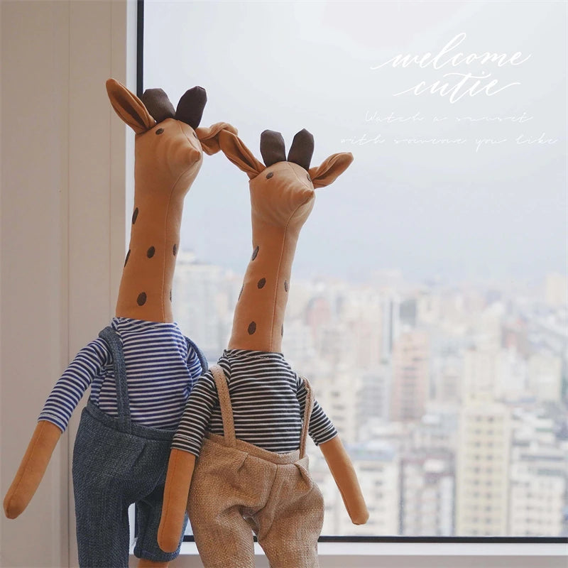 Denmark Giraffe Plush Toy Stuffed Animal Giraffe Doll in Clothes Doll Nordic Style Dressed Giraffe Plushies Soft Toy Girl