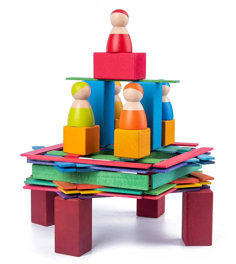 Wooden Rainbow Blocks Da Vinci Bridge Grimms Balls Rainbow Stackers Baby Stacking Game Wood Rainbow Stackers for Kids Montessori