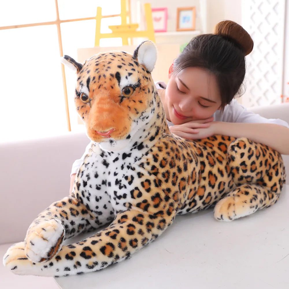 Huge Lifelike Tiger Leopard Plush Toys Stuffed Soft Wild Animals Simulation White Tiger Jaguar Doll  Birthday Gifts