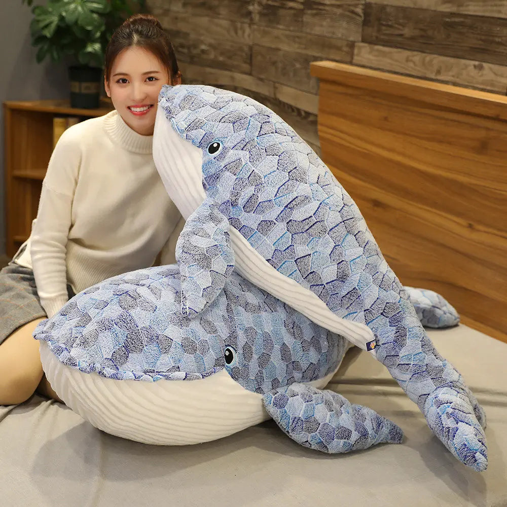 High Quality 110cm Giant Size Whale Plush Toy Blue Sea Animals Stuffed Toy Huggable Shark Soft Animal Pillow Gift