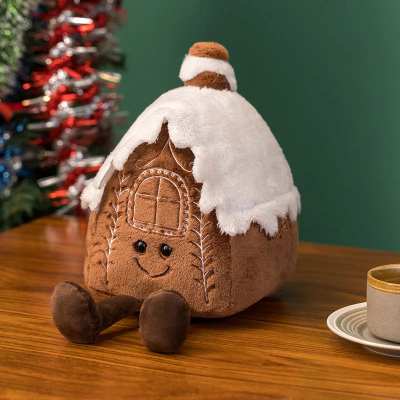 Christmas Ginger Bread Plush Pillow Stuffed Chocolate Cookie Cabin House Decor Cushion Funny XMas Tree Party Decor Doll Plushie