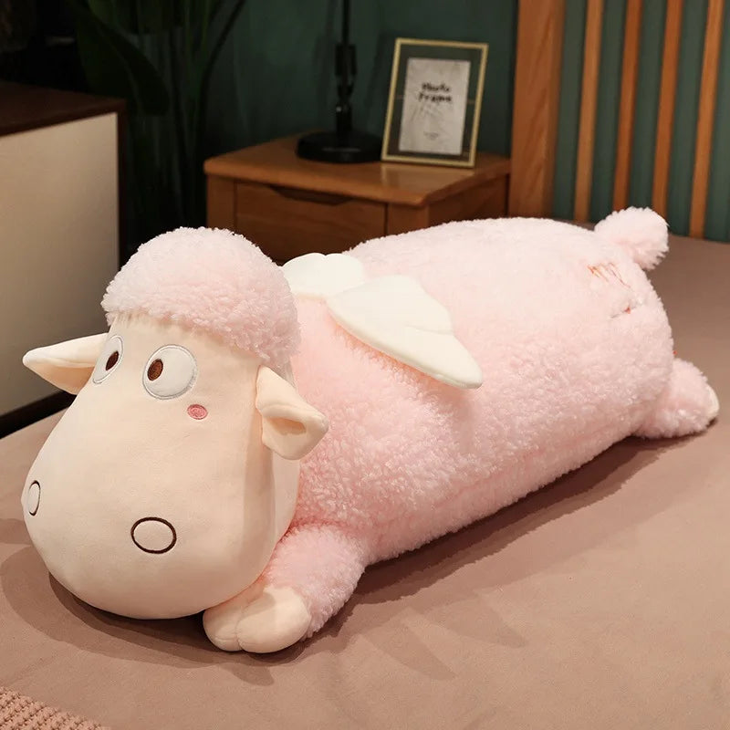 Cute Angle Lamb Plush Long Pillow Soft Stuffed Cartoon Animal Sheep Toy Baby Accompany Toy Sleeping Pillow Kid Girls Gift