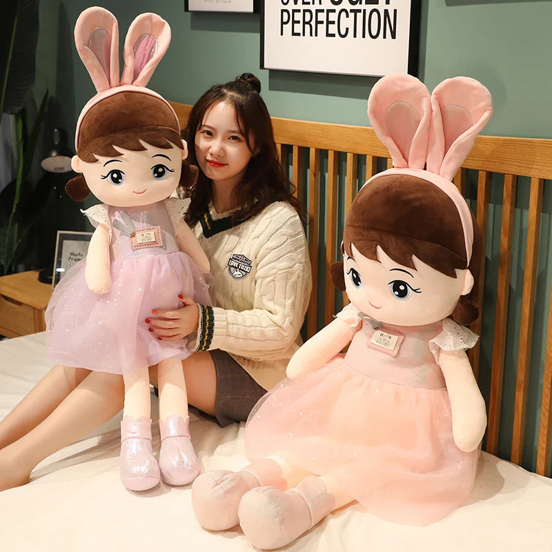 45cm Beautiful Happy Girl Doll Stuffed Simulation Rabbit ears Lovely Toy Plush Animal Pillow Children Kids Birthday Gift