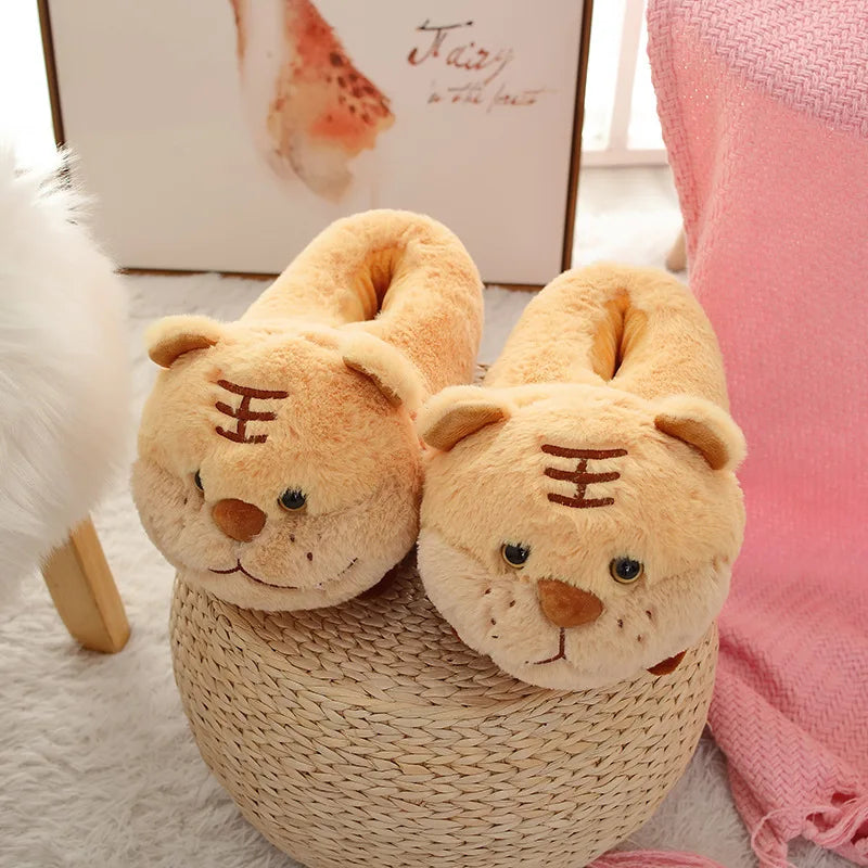 EU36-43 Warm Slippers Cartoon Indoor Flat Long Plush Slippers Home Shoes Floor Slippers Non-slip Duck Pig Girl Boy Couple