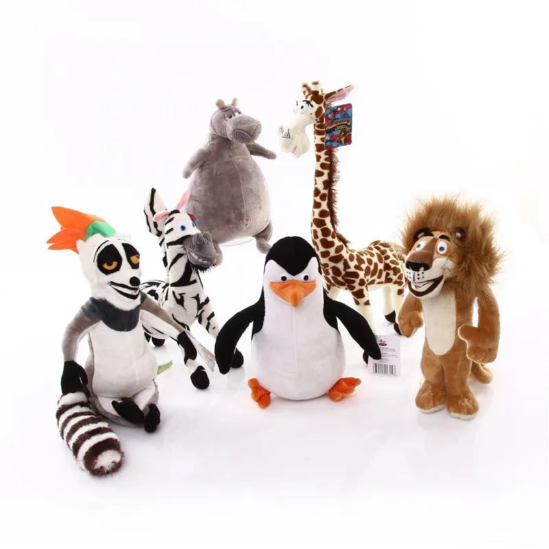 6 Styles CartoonMadagascar Plush Toy Madagascar Cartoon Figure Lion Giraffe Penguin Zebra Hippo Doll fan Cute Gift