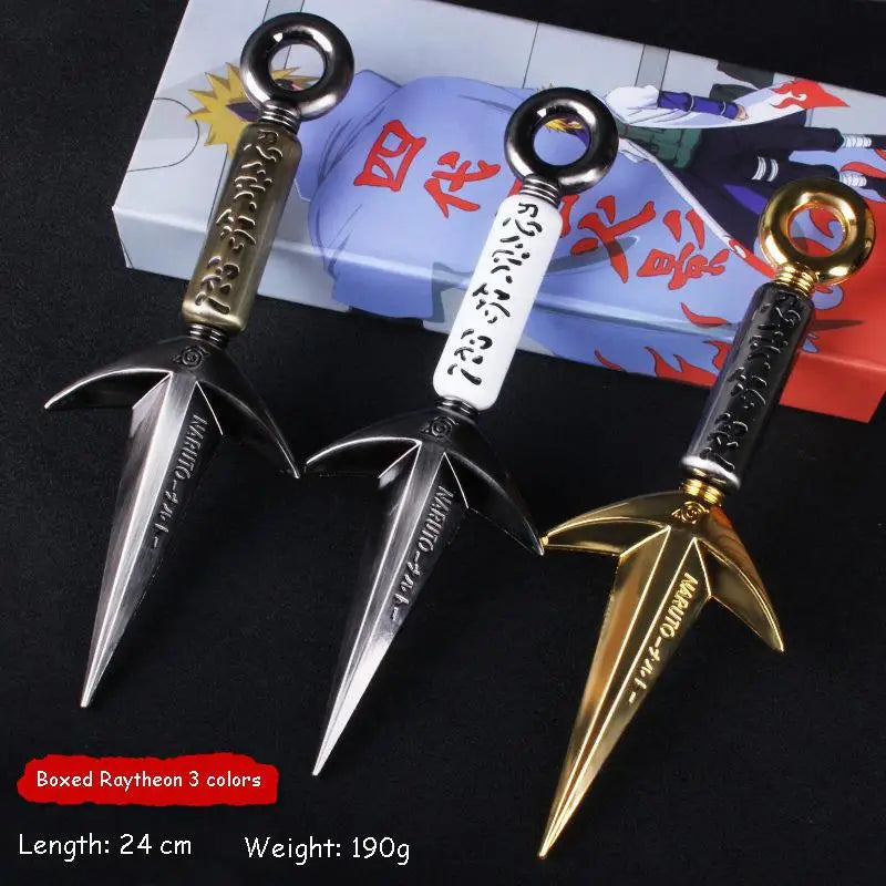 25cm Naruto Ninja Japanese Anime Peripheral Yellow Lightning Namikaze Minato Flying Thunder God Kunai Weapon Model Metal Toys