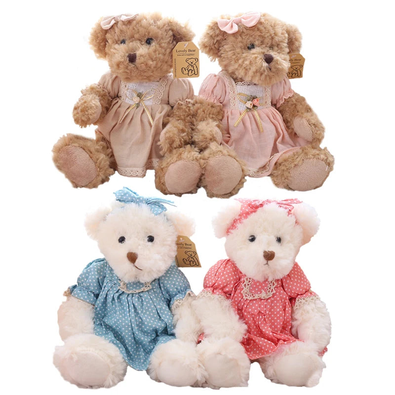 A pair 26cm Cute Couple Teddy Bear With Cloth Plush Toys Stuffed Dolls Toy Kids Baby Girls Children Girl Birthday Christmas Gift