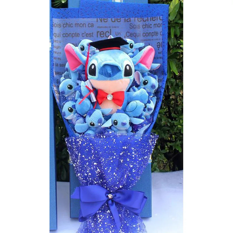 Drop Shipping Cartoon Lilo Stitch Plush Doll Toys Rose Bouquet Gift Box Stich Plush Bouquet with Fake Flower Wedding Party Gift