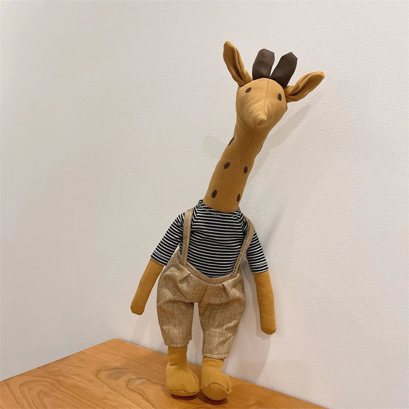 Denmark Giraffe Plush Toy Stuffed Animal Giraffe Doll in Clothes Doll Nordic Style Dressed Giraffe Plushies Soft Toy Girl