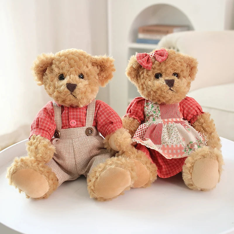 26cm Couple Little Bear Plush Toys Pink Green Kawaii Wearing Clothes Bear Soft Stuffed Doll For Girls Holiday Plush Doll Gifts