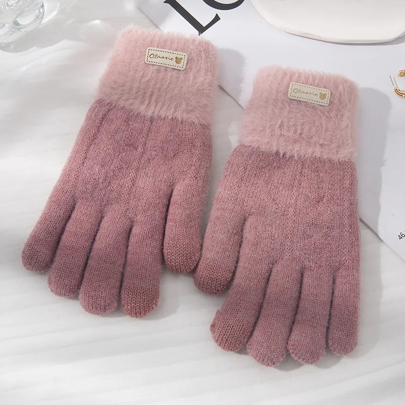 Winter Women Warm Knitted Gloves Plush Knitted Autumn and Winter Warm Double Layer Thick Gloves Touch Screen Ski Gloves