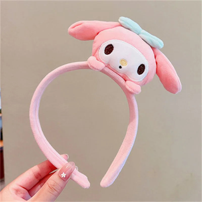 Sanrio Kuromi Melody Plush Doll Face Wash Makeup Hairband Kawaii Cinnamoroll Sweet Non Slip Elastic Hair Accessories