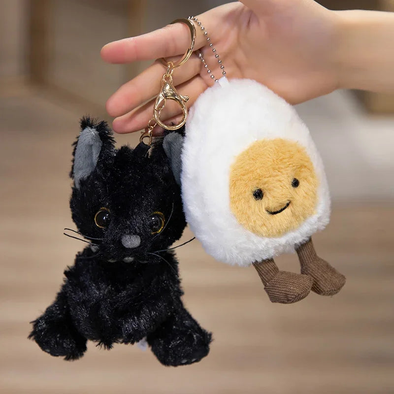 Cute Expression Pillow Cute Boiled Egg/Black Cat Plush Pendant Toy Soft Stuffed Creative Simulation Egg Doll Valentine Day Gift