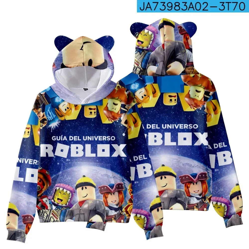 ROBLOX Children's Clothing Cat Ear Hooded Digital Printed Hooded Sweatshirt for Children Tiny Cottons Kids Winter 2024 Fantasy