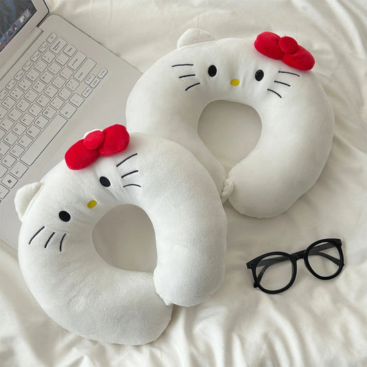 Sanrio Comfortable Hello Kitty U-shaped Neck Pillow Kawaii Stuffed Anime White Cat Travel Nap Pillow Airplane Office Gifts Girl