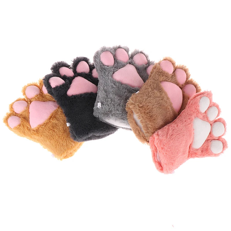 Cute Bear Cat Paw Gloves Fluffy Plush Cartoon Animal Anime Lolita Cosplay Mitten