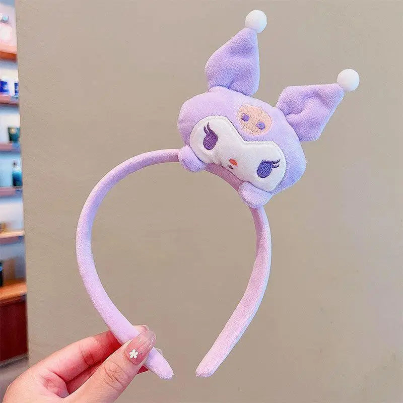 2024 New Sanrio Plush Hair Band Toy Cute Kuromi Hello Kitty Cinnamoroll My Melody Pompom Purin Headdress Kid Girl Birthday Gifts