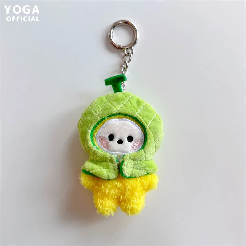 9Cm Kawaii Bt21 Small Animal Mini Plush Keychain knapsack Pendant Cartoon Fruit Headband Series Plush Doll Pendant Birthday Gift