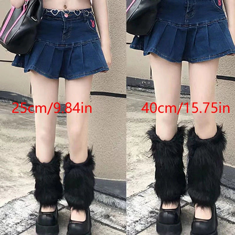 1Pair Y2K Spicy Girl Imitation Rabbit Fur Grass Leg Covers Plush Thickened Velvet Subcultural Tubing Stacked Furry Leg Warmers