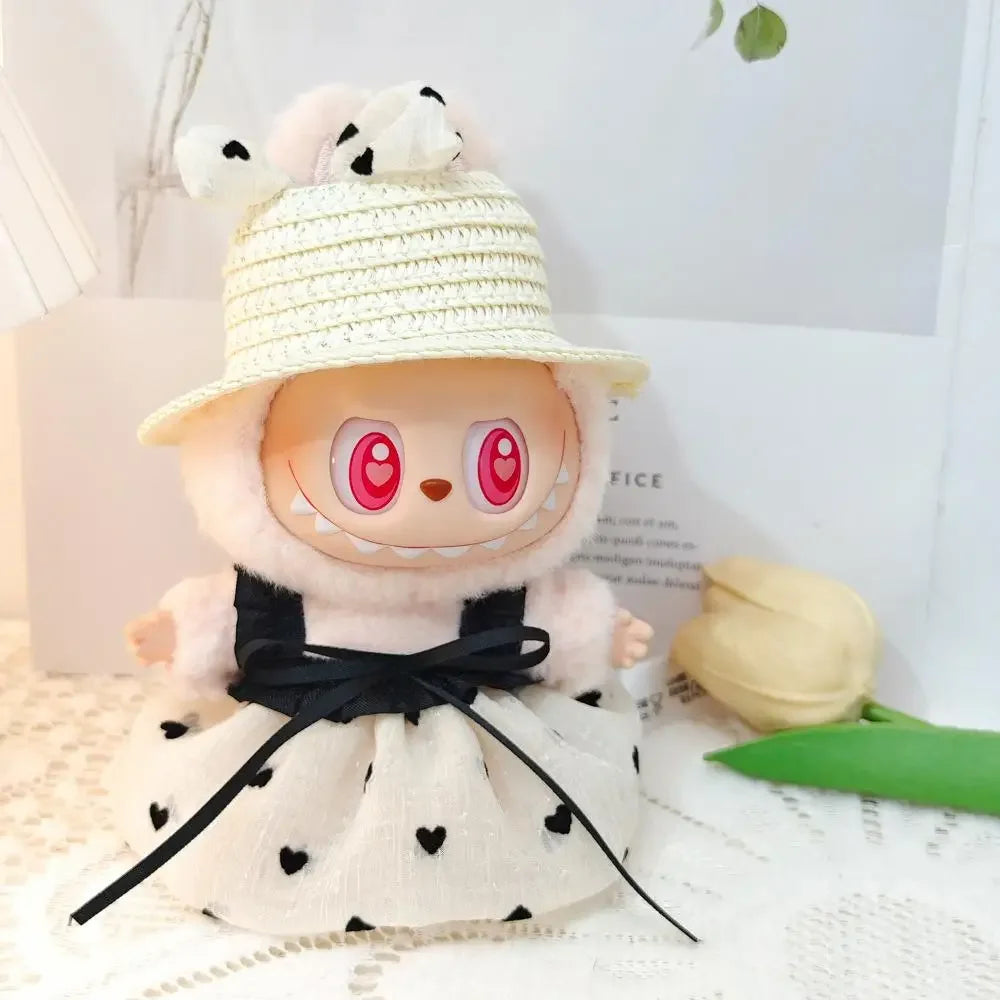 17cm Mini Plush Doll'S Clothes Outfit Accessories For Korea Kpop Exo Labubu Idol V1 V2 Love bow strap skirt set Clothing Gift