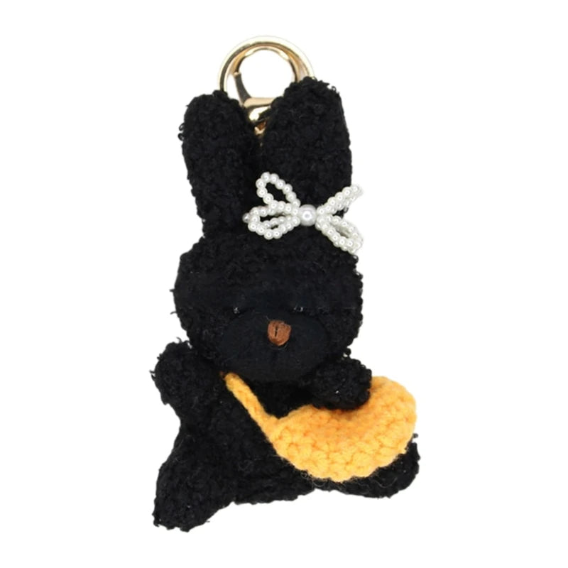 Bowknot Curly Rabbit Keyring Lovely Plush Animal Keychain Versatile Key Rings with Bag Pendant Fashionable Accessory