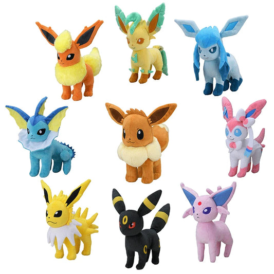 TAKARA TOMY Anime Cartoon Pokemon Eevee Pikachu Plush Toy Collection Evolution Set Stuffed Doll Christmas Birthday Gift