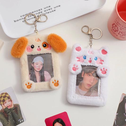 2023 Kawaii Cartoon Photocard Holder Animal Series Soft Plush 3 Inch Kpop Photo Card Holder Bag Pendant School Stationery