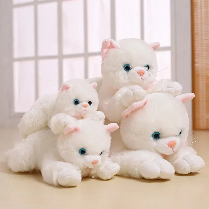 20cm-48cm Fluffy Lifelike Real Prone Striped Cat Plush Doll Stuffed Pure Colors White Kitten Toy Pets Animal Kids Gift