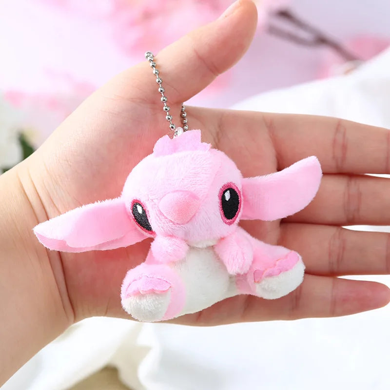 8cm Disney Lilo and Stitch Plush Keychains Stitch Soft Stuffed Toys Doll Backpack Pendants Cartoon Bouquet Accessories Kids Gift