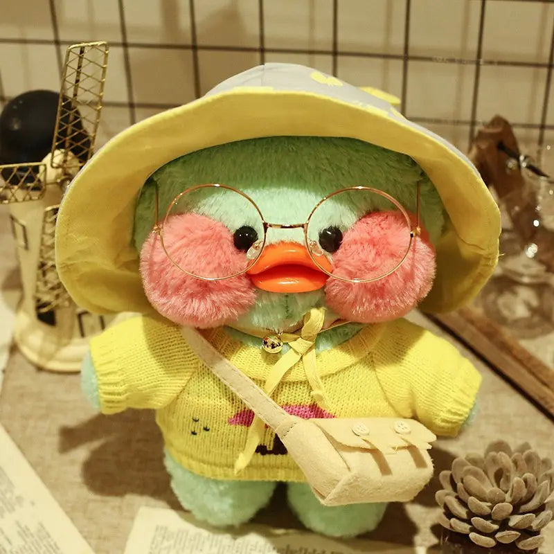 30cm Cute Cafe Green Duck Stuffed Plush Animals Toy Wear Glasses And Clothes Soft Doll Girl Birthday Creative Gift For Children