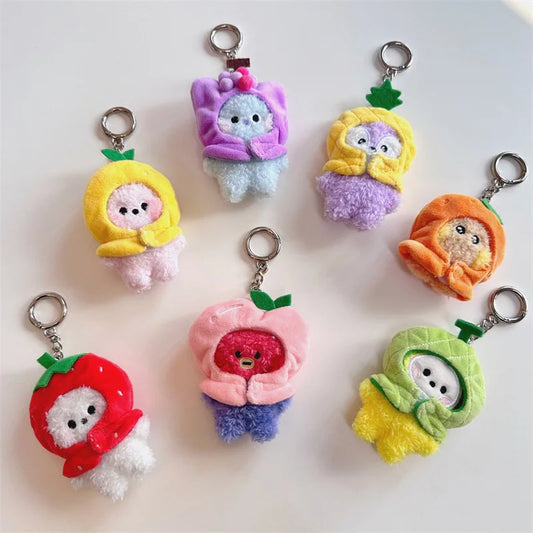 Kawaii BT21 Fruit Head Cover Series Plush Pendant Anime Cute Cartoon Bag Pendant Accessories Plush Keychain Birthday Gift