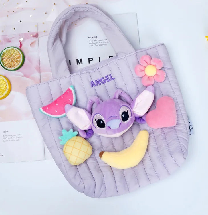 Disney Stitch Authentic Angie Doll Plush Toys New Purple Lavender Angie Milk Tea Cup Hair Doll Stitch Bags Backpacks Plush Toy