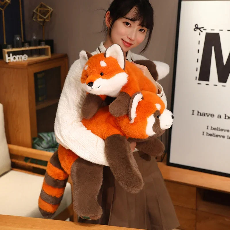 30/45/60CM Lifelike Red Panda Stuffed Animals Raccoon Plush Toy Lying Fox Raccoon Pillow Backrest Sleeping Doll